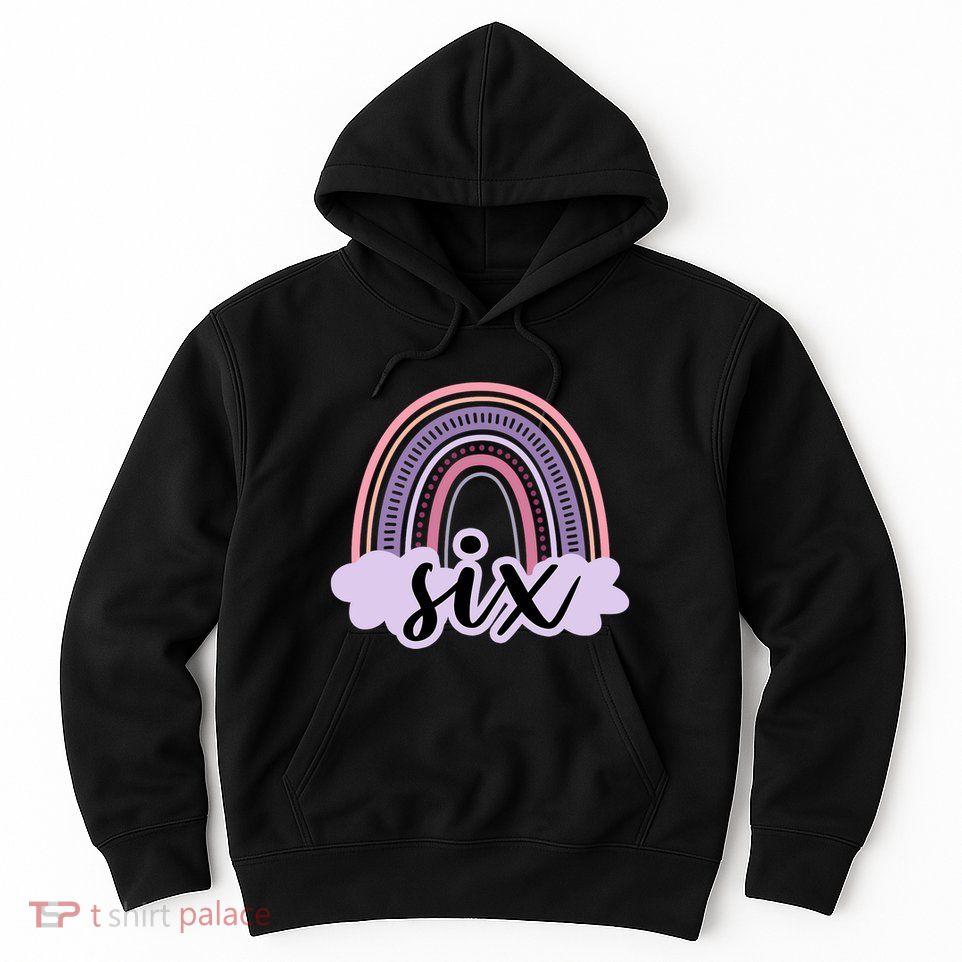 6 Year Old Boho Rainbow Six 6th Birthday Girl Family Party Hoodie