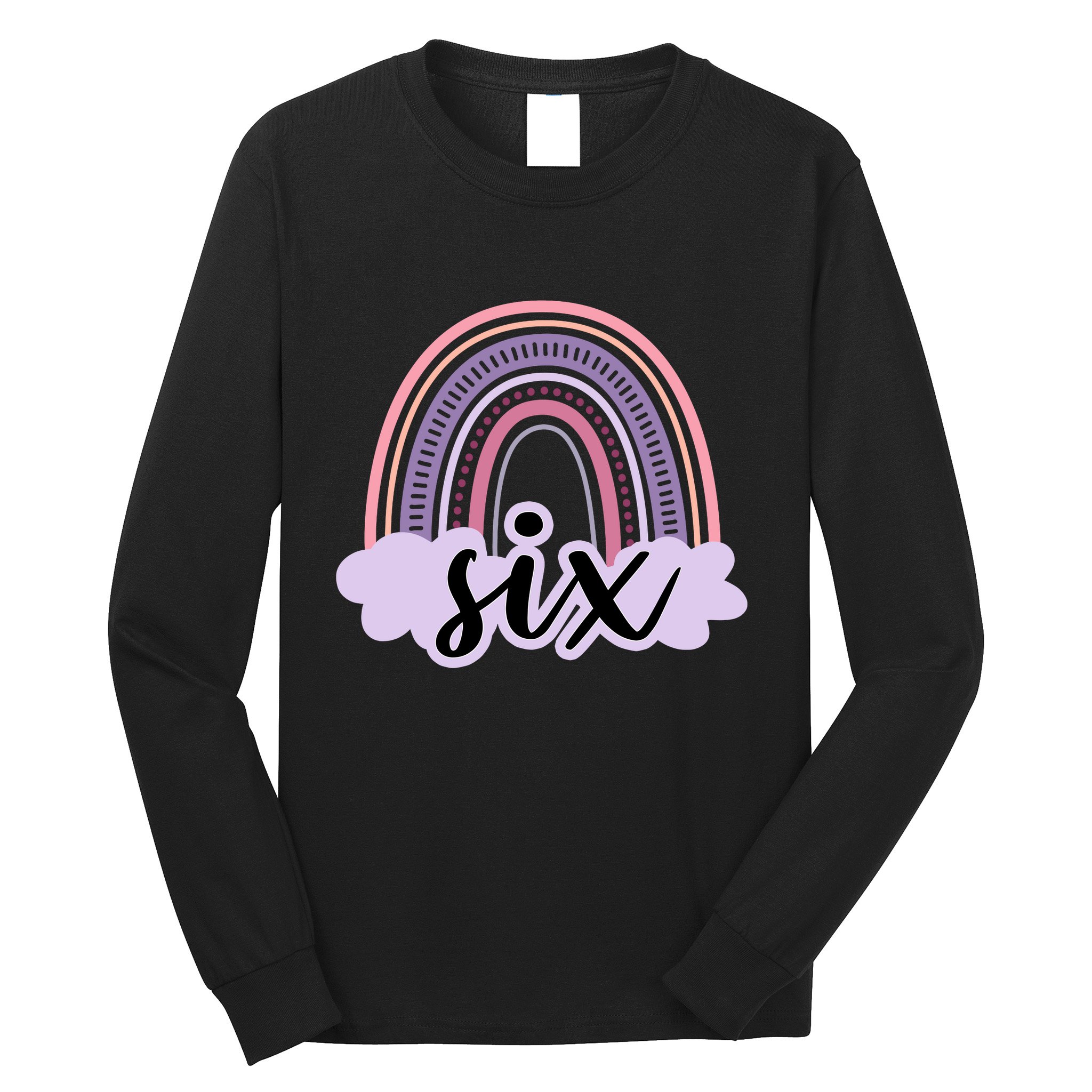 6 Year Old Boho Rainbow Six 6th Birthday Girl Family Party Long Sleeve Shirt