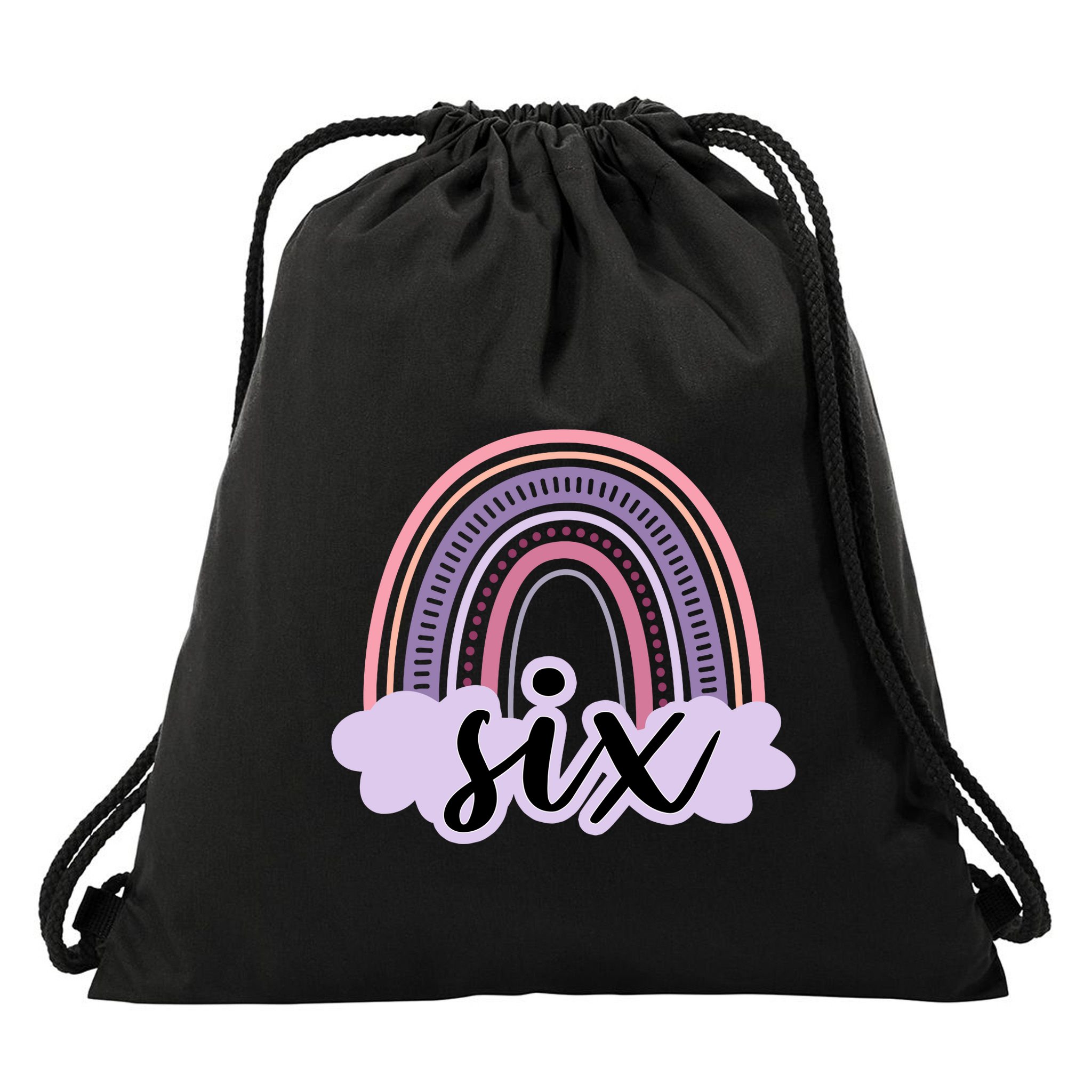 6 Year Old Boho Rainbow Six 6th Birthday Girl Family Party Drawstring Bag