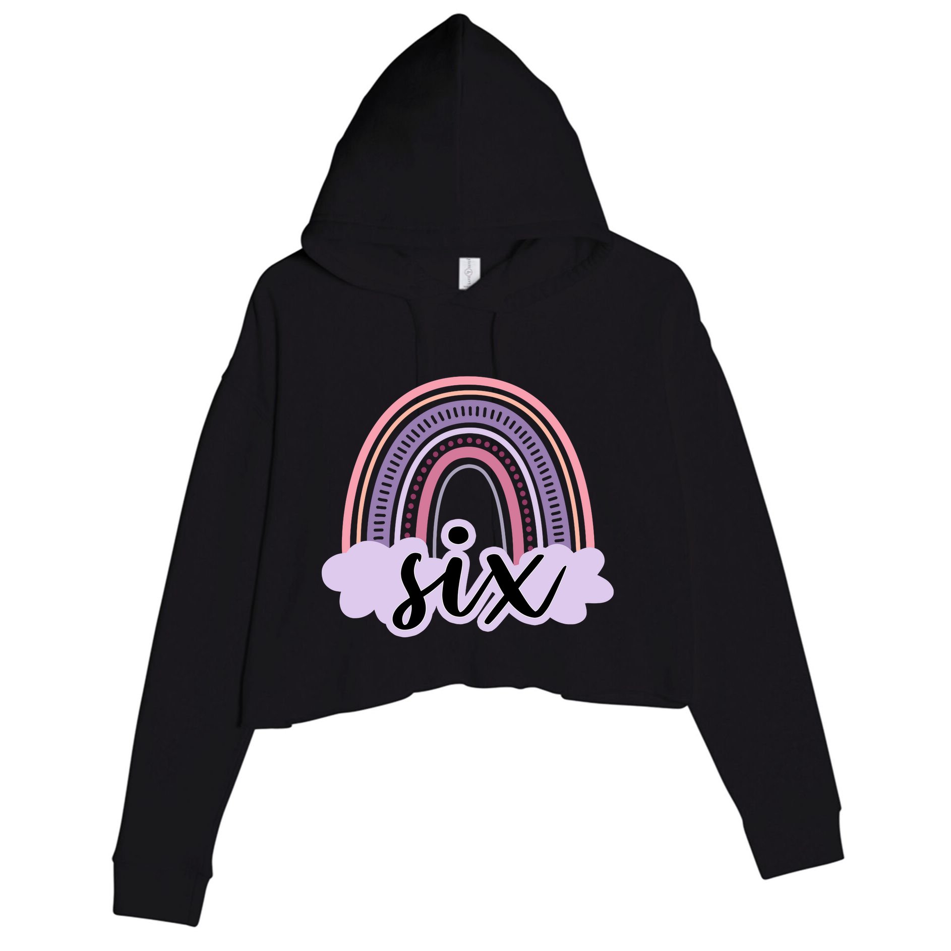 6 Year Old Boho Rainbow Six 6th Birthday Girl Family Party Crop Fleece Hoodie
