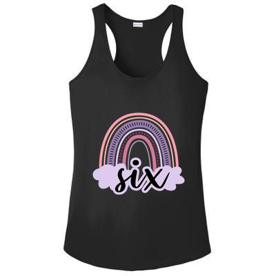 6 Year Old Boho Rainbow Six 6th Birthday Girl Family Party Ladies PosiCharge Competitor Racerback Tank