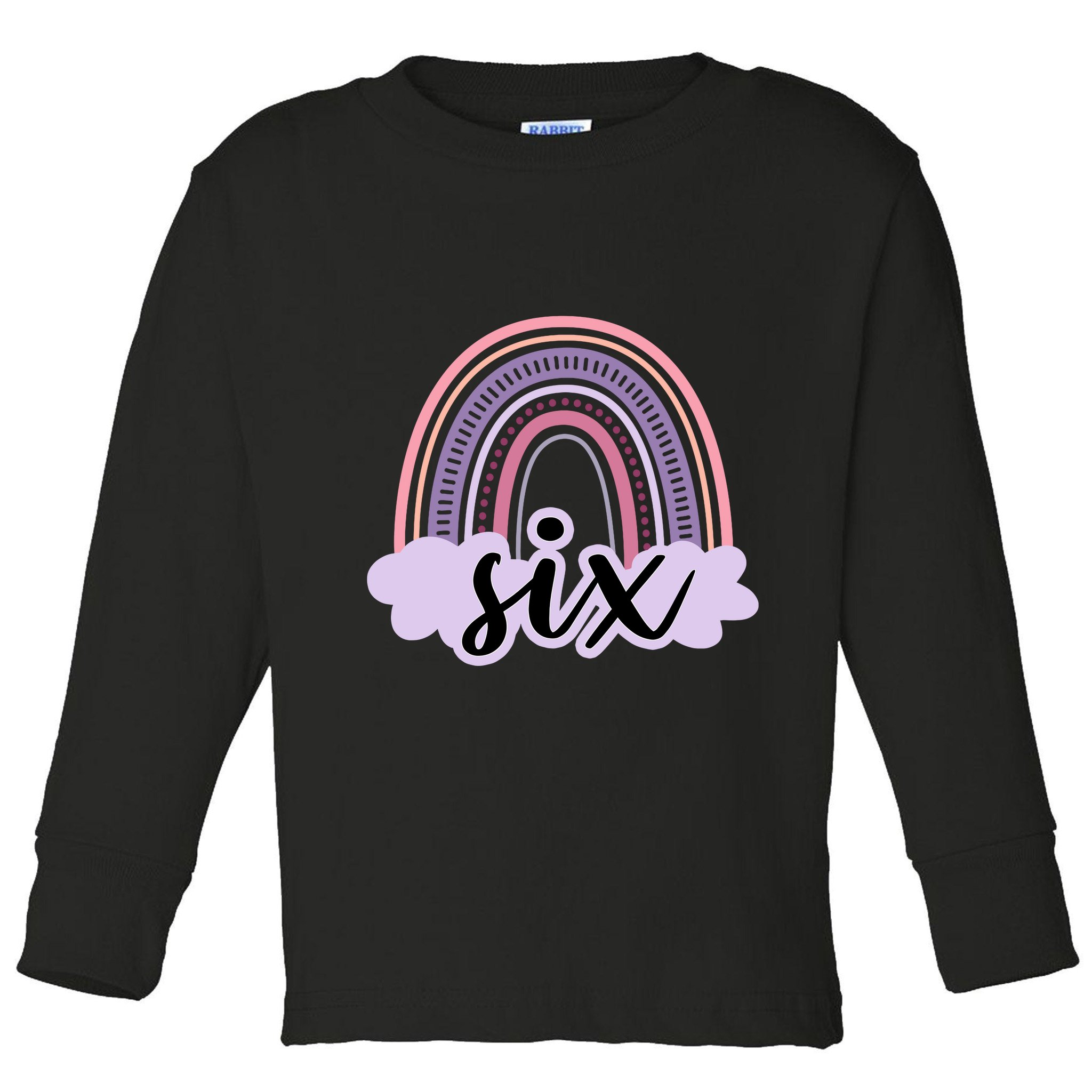 6 Year Old Boho Rainbow Six 6th Birthday Girl Family Party Toddler Long Sleeve Shirt