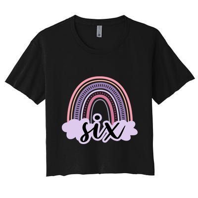 6 Year Old Boho Rainbow Six 6th Birthday Girl Family Party Crop Top