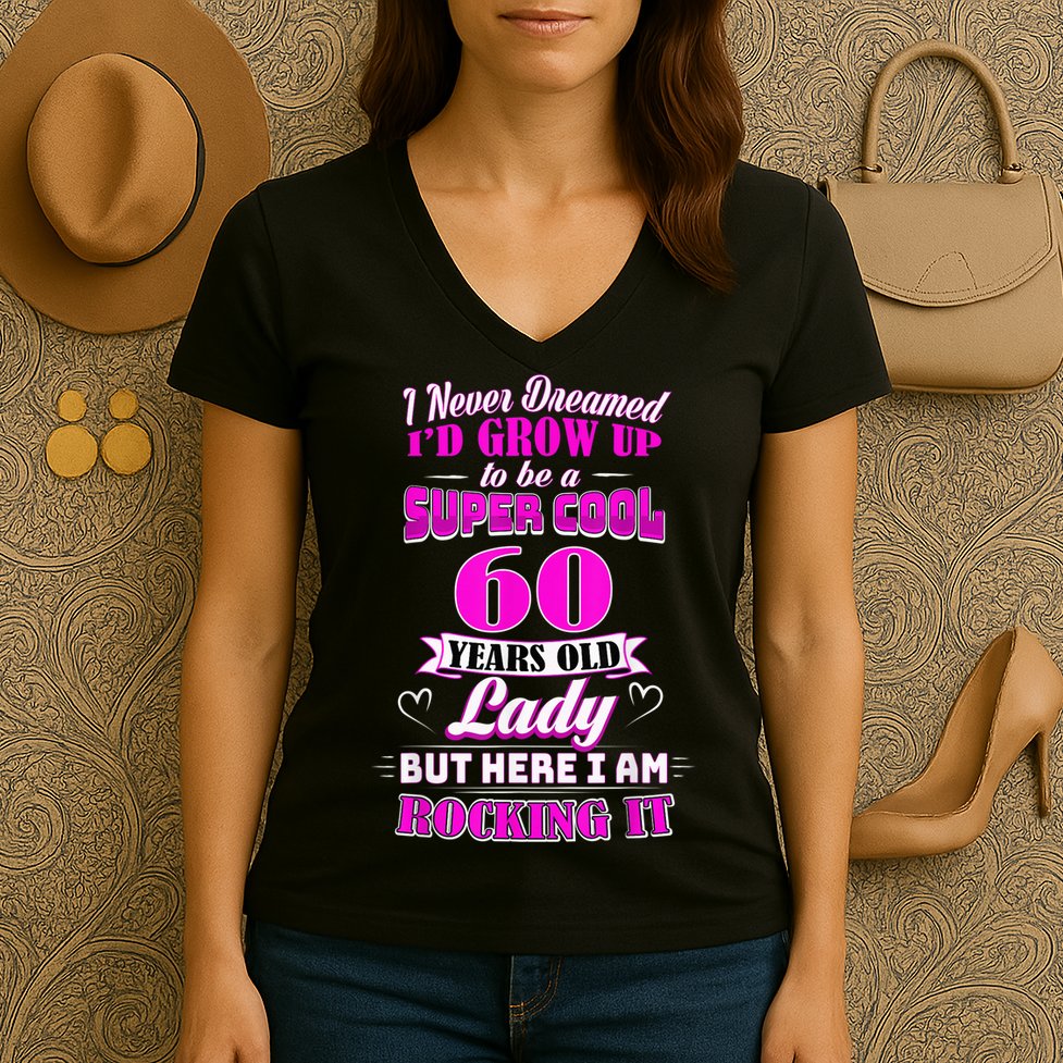 60 Year Old Lady Funny 60th Birthday Rockin' Since Women's V-Neck T-Shirt