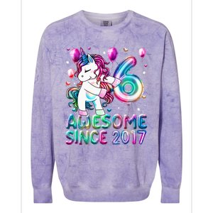 6 Years Old Unicorn Flossing 6th Birthday Girl Unicorn Party Colorblast Crewneck Sweatshirt