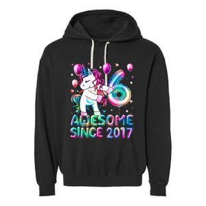 6 Years Old Unicorn Flossing 6th Birthday Girl Unicorn Party Garment-Dyed Fleece Hoodie