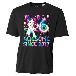 6 Years Old Unicorn Flossing 6th Birthday Girl Unicorn Party Cooling Performance Crew T-Shirt