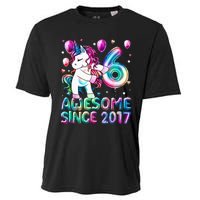 6 Years Old Unicorn Flossing 6th Birthday Girl Unicorn Party Cooling Performance Crew T-Shirt