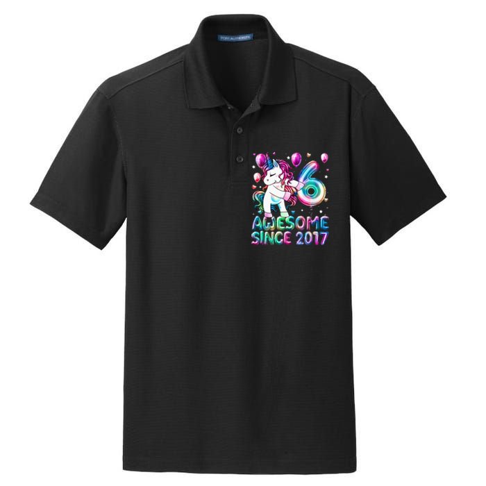 6 Years Old Unicorn Flossing 6th Birthday Girl Unicorn Party Dry Zone Grid Polo