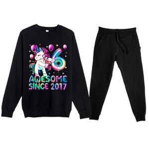 6 Years Old Unicorn Flossing 6th Birthday Girl Unicorn Party Premium Crewneck Sweatsuit Set