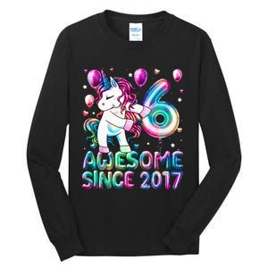 6 Years Old Unicorn Flossing 6th Birthday Girl Unicorn Party Tall Long Sleeve T-Shirt