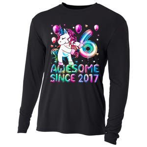 6 Years Old Unicorn Flossing 6th Birthday Girl Unicorn Party Cooling Performance Long Sleeve Crew