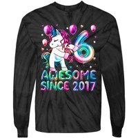 6 Years Old Unicorn Flossing 6th Birthday Girl Unicorn Party Tie-Dye Long Sleeve Shirt