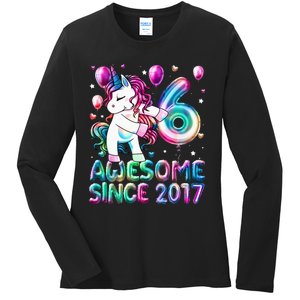 6 Years Old Unicorn Flossing 6th Birthday Girl Unicorn Party Ladies Long Sleeve Shirt