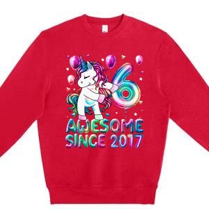 6 Years Old Unicorn Flossing 6th Birthday Girl Unicorn Party Premium Crewneck Sweatshirt