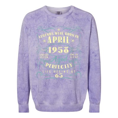 65 Years Old 65th Birthday Present Gift Legends Born In April 1958 Colorblast Crewneck Sweatshirt