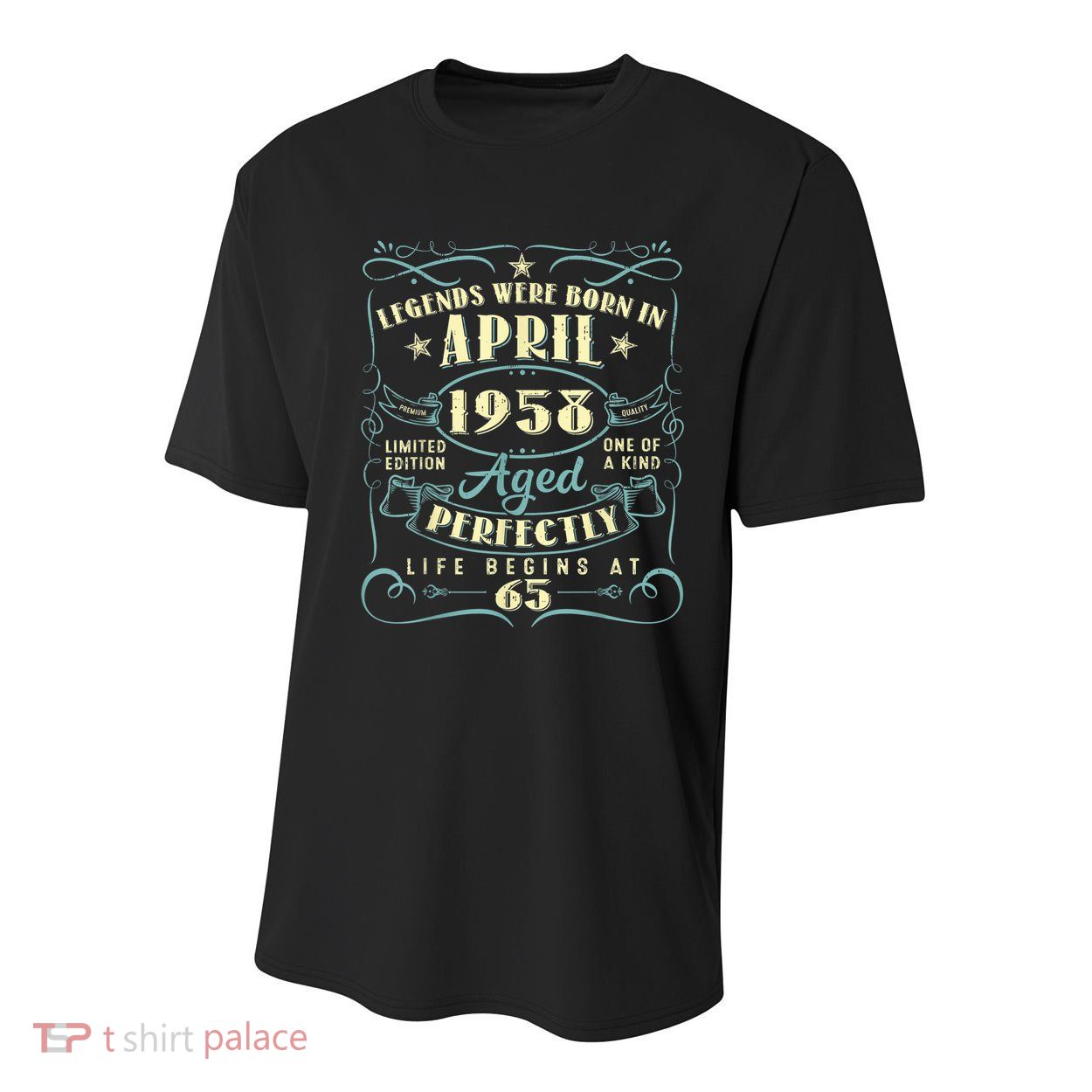 65 Years Old 65th Birthday Present Gift Legends Born In April 1958 Youth Performance Sprint T-Shirt