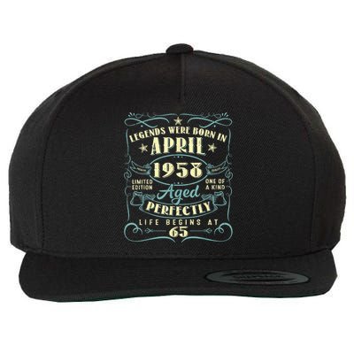 65 Years Old 65th Birthday Present Gift Legends Born In April 1958 Wool Snapback Cap