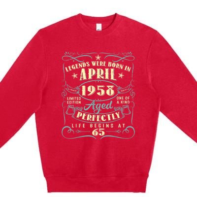 65 Years Old 65th Birthday Present Gift Legends Born In April 1958 Premium Crewneck Sweatshirt