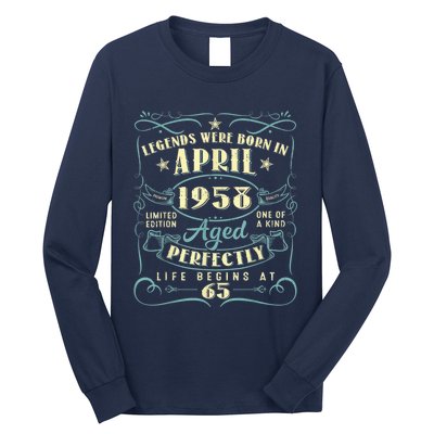 65 Years Old 65th Birthday Present Gift Legends Born In April 1958 Long Sleeve Shirt