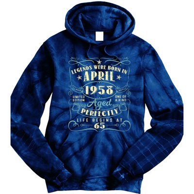 65 Years Old 65th Birthday Present Gift Legends Born In April 1958 Tie Dye Hoodie