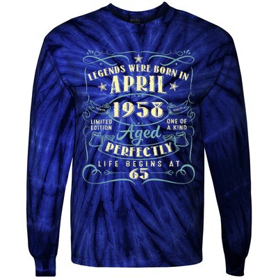 65 Years Old 65th Birthday Present Gift Legends Born In April 1958 Tie-Dye Long Sleeve Shirt