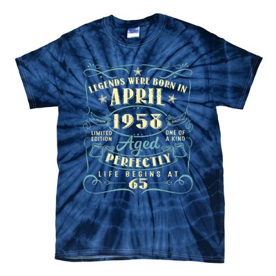 65 Years Old 65th Birthday Present Gift Legends Born In April 1958 Tie-Dye T-Shirt