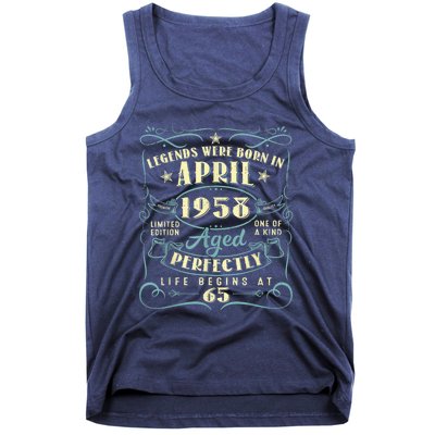 65 Years Old 65th Birthday Present Gift Legends Born In April 1958 Tank Top