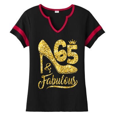 65 Years Old Gifts 65 & Fabulous 65th Birthday high heels Ladies Halftime Notch Neck Tee