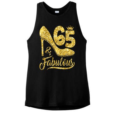 65 Years Old Gifts 65 & Fabulous 65th Birthday high heels Ladies PosiCharge Tri-Blend Wicking Tank