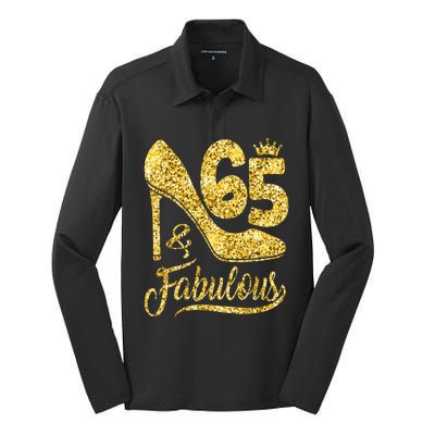 65 Years Old Gifts 65 & Fabulous 65th Birthday high heels Silk Touch Performance Long Sleeve Polo