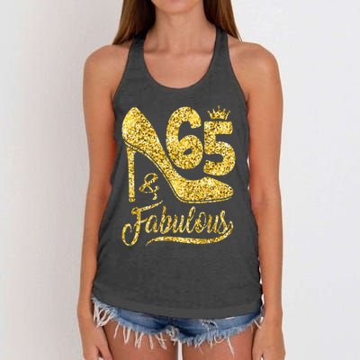 65 Years Old Gifts 65 & Fabulous 65th Birthday high heels Women's Knotted Racerback Tank