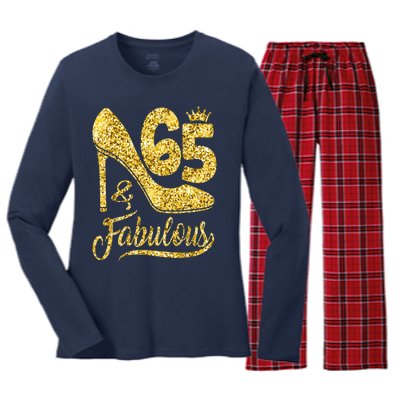 65 Years Old Gifts 65 & Fabulous 65th Birthday high heels Women's Long Sleeve Flannel Pajama Set 