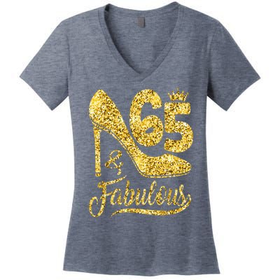 65 Years Old Gifts 65 & Fabulous 65th Birthday high heels Women's V-Neck T-Shirt