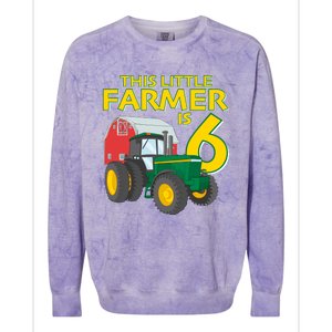 6 Year Old Green Farm Tractor Birthday Party Farmer 6th Gift Colorblast Crewneck Sweatshirt