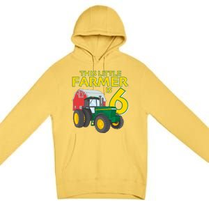 6 Year Old Green Farm Tractor Birthday Party Farmer 6th Gift Premium Pullover Hoodie