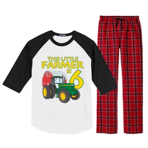 6 Year Old Green Farm Tractor Birthday Party Farmer 6th Gift Raglan Sleeve Pajama Set