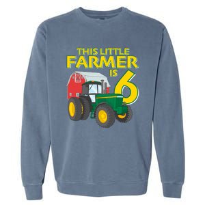 6 Year Old Green Farm Tractor Birthday Party Farmer 6th Gift Garment-Dyed Sweatshirt