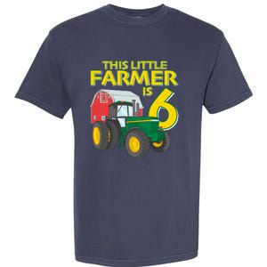 6 Year Old Green Farm Tractor Birthday Party Farmer 6th Gift Garment-Dyed Heavyweight T-Shirt