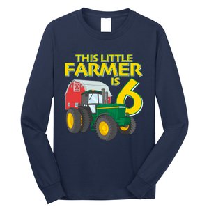 6 Year Old Green Farm Tractor Birthday Party Farmer 6th Gift Long Sleeve Shirt