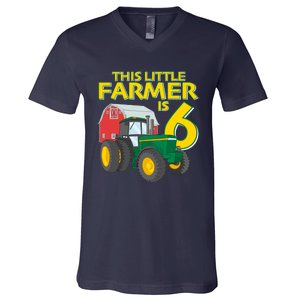 6 Year Old Green Farm Tractor Birthday Party Farmer 6th Gift V-Neck T-Shirt