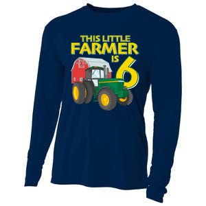 6 Year Old Green Farm Tractor Birthday Party Farmer 6th Gift Cooling Performance Long Sleeve Crew