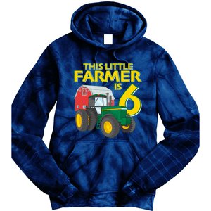 6 Year Old Green Farm Tractor Birthday Party Farmer 6th Gift Tie Dye Hoodie