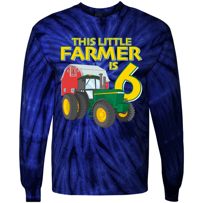 6 Year Old Green Farm Tractor Birthday Party Farmer 6th Gift Tie-Dye Long Sleeve Shirt