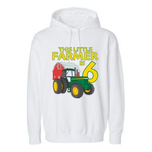 6 Year Old Green Farm Tractor Birthday Party Farmer 6th Gift Garment-Dyed Fleece Hoodie