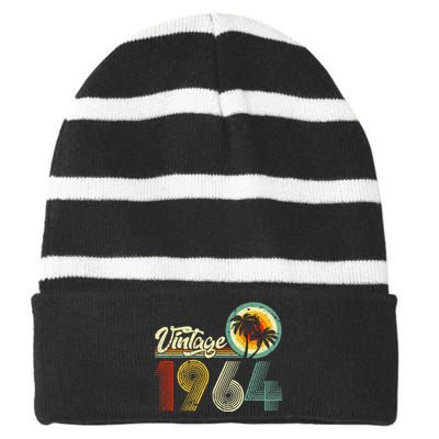 60 Years Old Gifts Vintage Born In 1964 Retro 60th Birthday Striped Beanie with Solid Band