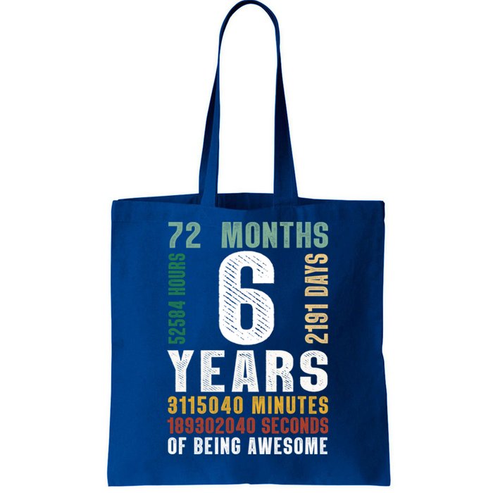 6 Year Of Being Awesome Funny Gift 6th Birthday Gifts Boys Girls Teens Tote Bag