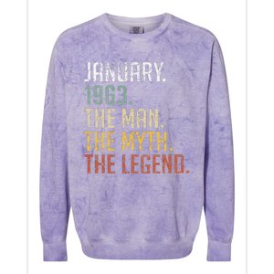 60 Year Old Gift January 1963 Man Myth Legend 60th Birthday Colorblast Crewneck Sweatshirt