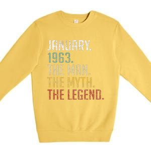 60 Year Old Gift January 1963 Man Myth Legend 60th Birthday Premium Crewneck Sweatshirt