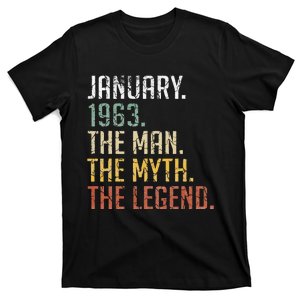 60 Year Old Gift January 1963 Man Myth Legend 60th Birthday T-Shirt